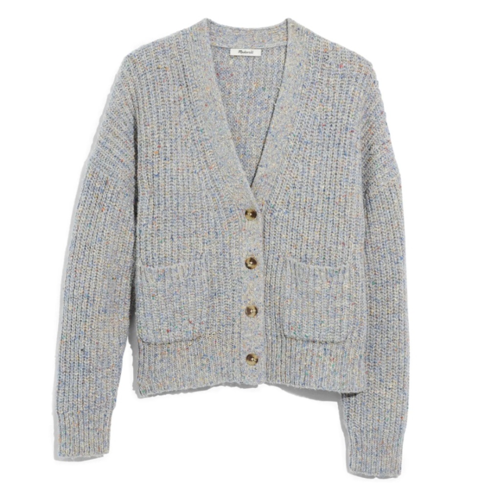 Madewell Speckled Rib Cardigan Sweater in Blue